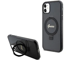 Dėklas GUESS GUHMN61HRSGSK IPHONE 11 / XR 6.1 "Juodas / Juodas HARDCASE RING STAND SCRIPT GLITTER MAGSAFE