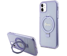 Apple iPhone 11 / XR Guess dėklas Ring Stand Script Glitter MagSafe (GUHMN61HRSGSU) violetinės spalvos