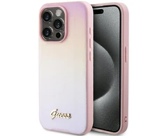 Apple iPhone 14 Pro Max Guess dėklas Saffiano Iridescent Script (GUHCP14XPSAIRSP) rožinės spalvos