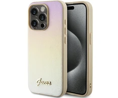 Apple iPhone 14 Pro Guess dėklas Saffiano Iridescent Script (GUHCP14LPSAIRSD) aukso spalvos