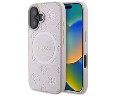 Guess GUHMP16SPSAPSMEP Apple iPhone 16 6.1″rožinės spalvos kietas dėklas Saffiano Peony Classic Logo MagSafe