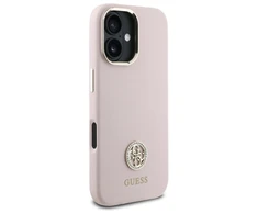 Guess GUHCP16SM4DGPP Apple iPhone 16 6.1″ rožinės spalvos kietas dėklas Silicone Logo Strass 4G