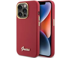 Apple iPhone 15 Pro Guess dėklas Silicone Script Metal Logo &amp; Frame (GUHCP15LSMBSLM) raudonos spalvos