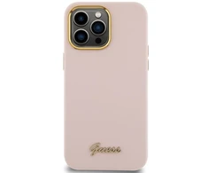 Dėklas GUESS GUHCP15LSMBSLP IPHONE 15 PRO 6.1 "Rožinis/Rožinis HARDCASE SILICONE SCRIPT METAL LOGO &amp; FRAME