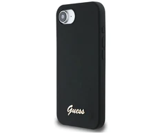 Dėklas Guess Silicone Script Metal Logo MagSafe iPhone 16e Case - Juodas