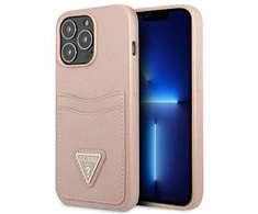 Dėklas GUESS GUHCP13LSATPPPPP 13 PRO / 13 6.1 "Rožinis / Rožinis HARDCASE SAFFIANOTRIANGLE CARDSLOT LOGO