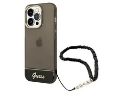 Apple iPhone 14 Pro Guess dėklas Translucent Stap Pearl juodos spalvos