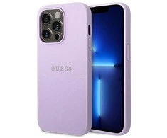 Guess Saffiano Metal Logo Stripes - dėklas skirtas Apple iPhone 14 Pro Lilac