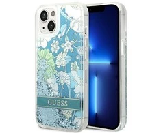 Dėklas GUESS GUHCP14MLFLSN IPHONE 14 PLUS / 15 PLUS 6.7 "Žalias / Žalias HARDCASE FLOWER LIQUID GLITTER