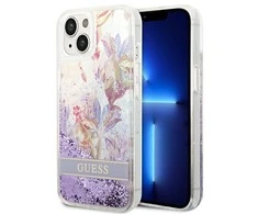 Dėklas GUESS GUHCP14MLFLSU IPHONE 14 PLUS / 15 PLUS 6.7 "PURPLE / PURPLE HARDCASE FLOWER LIQUID GLITTER