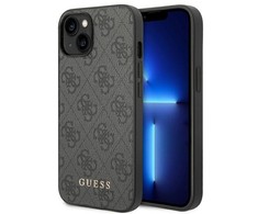 Apple iPhone 14 Guess Dėklas 4G Metal Gold Logo pilkos spalvos