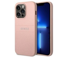 Guess dėklas, skirtas iPhone 14 Pro Max 6,7 GUHCP14XPSASBPI rožinės spalvos PU odinis dėklas, skirtas Saffiano with Metal Logo Hot Stamp Stripes