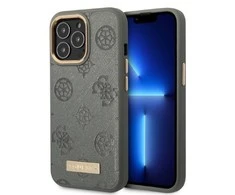 Apple iPhone 13 Pro Guess dėklas Peony Logo Plate MagSafe (GUHMP13LSAPSTG) pilkos spalvos
