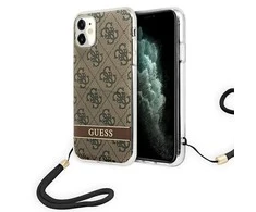 Apple iPhone 11 Guess dėklas 4G Print Strap (GUOHCN61H4STW) rudos spalvos