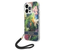 Apple iPhone 14 Pro Max Guess dėklas Flower Strap (GUOHCP14XHFLSB) mėlynos spalvos