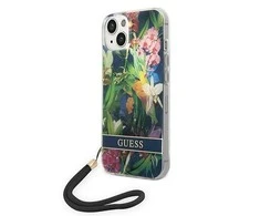 Apple iPhone 14 Plus Guess dėklas Flower Strap (GUOHCP14MHFLSB) mėlynos spalvos