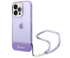 Apple iPhone 14 Pro Guess dėklas Translucent Pearl Strap violetinės spalvos