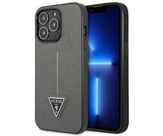 Dėklas Guess GUHCP14LPSATLG iPhone 14 Pro 6,1" sidabrinė/sidabrinis hardcase SaffianoTriangle Logo