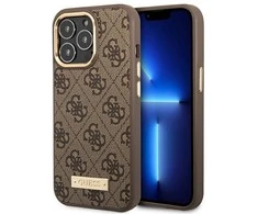 Guess GUHMP14LU4GPRW Apple iPhone 14 Pro 6,1" dėklas telefonui rudos spalvos 4G Logo Plate MagSafe