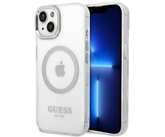 Apple iPhone 14 Plus Guess Dėklas Metal Outline Magsafe (GUHMP14MHTRMS) sidabrinės spalvos
