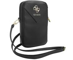 Guess PU Grained 4G Metal Logo Wallet krepšys telefonui Zipper juodos spalvos
