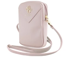 Guess PU Grained 4G Metal Logo Wallet Phone Bag Zipper rožinės spalvos