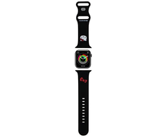 Apyrankė Apple Watch 1 / 2 / 3 / 4 / 5 / 6 / 7 / 8 / SE / Ultra (42 / 44 / 45 / 49 mm) Hello Kitty Strap Silicone Kitty Head (HKAWLSCHBLK) juodos spalvos