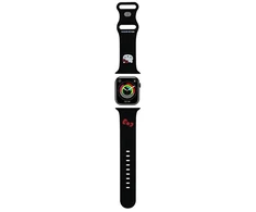 Apyrankė Apple Watch 1 / 2 / 3 / 4 / 5 / 6 / 7 / 8 / SE / Ultra (42 / 44 / 45 / 49 mm) Hello Kitty Strap Silicone Kitty Head (HKAWLSCHBLK) juodos spalvos
