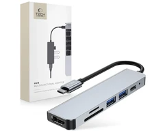 Šakotuvas 6in1 USB HUB USB-C to 2xUSB + HDMi + USB-C + SD Card Reader + micro SD Adapteris Tech-Protect V4-HUB pilkos spalvos