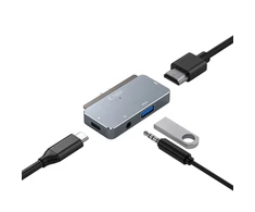 Adapteris HUB 4in1 SB-C – USB + USB-C + HDMI + AUX Minijack 3.5mm Tech-Protect V6 pilkos spalvos