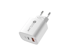 Hurtel A6MaxL 20W USB-A USB-C laidinis įkroviklis su 1m USB-C – Lightning kabelis – baltos spalvos