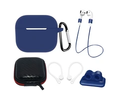 Hurtel AirPods 3 Silikoninis ausinių dėklas + Ear Hook/Neck Strap/Watch Strap Holder/Carabiner Clasp – mėlynos spalvos