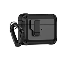 Hurtel Airpods 4 Pro Armor dėklas su karabinu – juodos spalvos