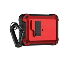Hurtel Airpods 4 Pro Armor dėklas su karabinu - raudonos spalvos