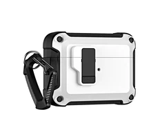 Hurtel Airpods 4 Pro Armor dėklas su karabinu – baltos spalvos