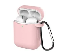 Hurtel dėklas skirtas AirPods 2 / AirPods 1 silicone soft dėklas skirtas headphones + keychain carabiner pendant rožinės spalvos (case D)
