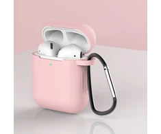 Hurtel dėklas skirtas AirPods 2 / AirPods 1 silicone soft dėklas skirtas headphones + keychain carabiner pendant rožinės spalvos (case D)