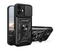 Hurtel Hybrid Armor Camshield Apple iPhone 17 dėklas su stoveliu and Camera Cover – juodos spalvos