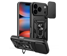 Hurtel Dėklas Hybrid Armor Camshield skirtas Apple iPhone 17 Pro Max šarvuotas su stoveliu ir kameros apsauga – juodos spalvos