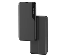 Hurtel Eco Leather View Xiaomi Redmi Note 12 Pro+ atverčiamas su stoveliu dėklas telefonui juodos spalvos