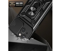 Hurtel Hybrid Armor Camshield su stoveliu Camera Apple iPhone 15 Plus - dėklas telefonui rožinės spalvos