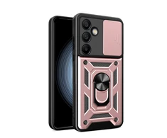 Hurtel Hybrid Armor Camshield su stoveliu ir kameros dangteliu Samsung Galaxy A36 – dėklas telefonui rožinės spalvos