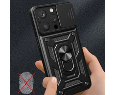 Hurtel Hybrid Armor Camshield su stoveliu ir camera Apple iPhone 15 Pro – dėklas telefonui rožinės spalvos