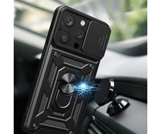 Hurtel Hybrid Armor Camshield iPhone 15 Pro Kicksu stoveliu ir Camera – dėklas telefonui mėlynos spalvos
