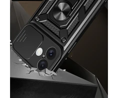 Hurtel Hybrid Armor Camshield Apple iPhone 16 Plus Armored Camera Cover and Stand – dėklas telefonui juodos spalvos