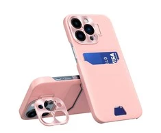 Hurtel Leather Samsung Galaxy S23 Plus card wallet su stoveliu dėklas telefonui rožinės spalvos