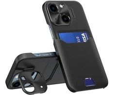 Hurtel Leather Stand Samsung Galaxy S23 card wallet cover with stand dėklas telefonui juodos spalvos