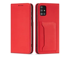 Hurtel Magnet Card dėklas skirtas Samsung Galaxy A13 5G, raudonas