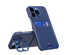 „Hurtel“ odinis stovas „Samsung Galaxy S23+“ dėklas, kortelės piniginė su stovu, mėlynos spalvos