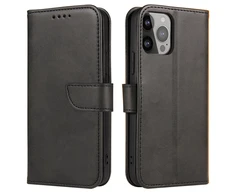 Hurtel Wallet su stoveliu Apple iPhone 15 Pro Magnet – dėklas telefonui juodos spalvos